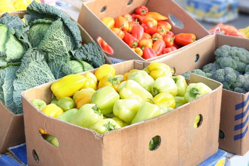 Various regional produce arranged outside and awaiting transportation