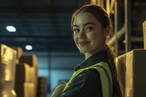 Smiling Female Warehouse Professional