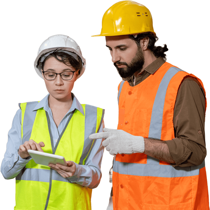 two warehouse staffing members working on a project