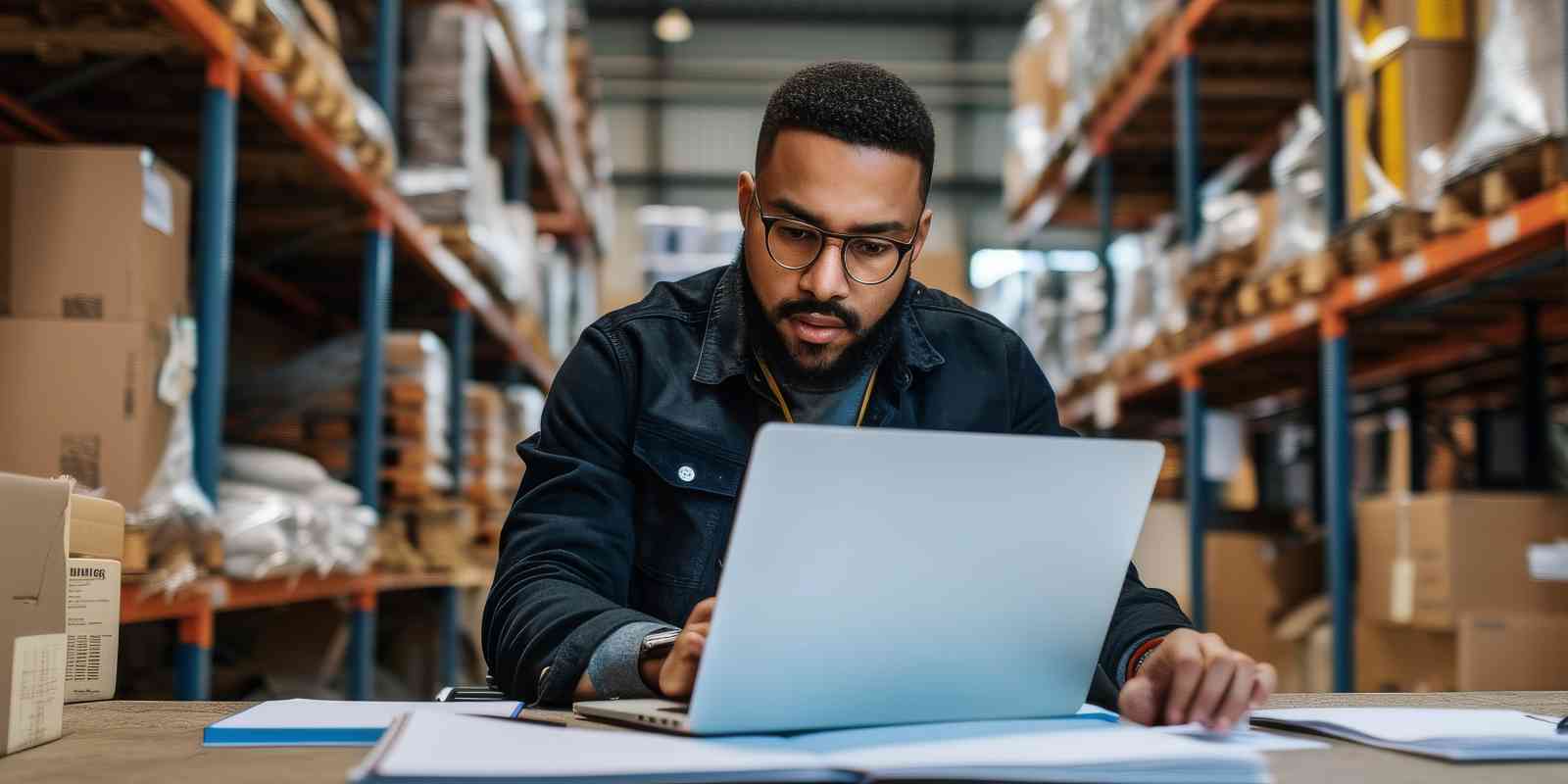 Warehouse Manager Tracking Order Selectors on His Laptop